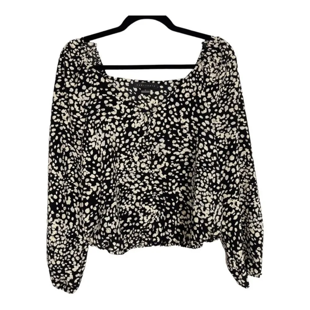 Sanctuary Black Cream Meadow Blouse Top in Hazed Graphic Spot Button Front small